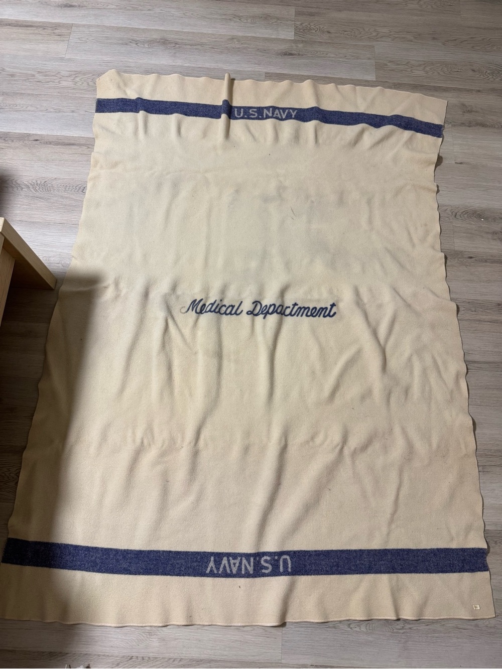 VINTAGE WW2 US Navy Military Wool Blanket - "Medical Department" 71”x46”